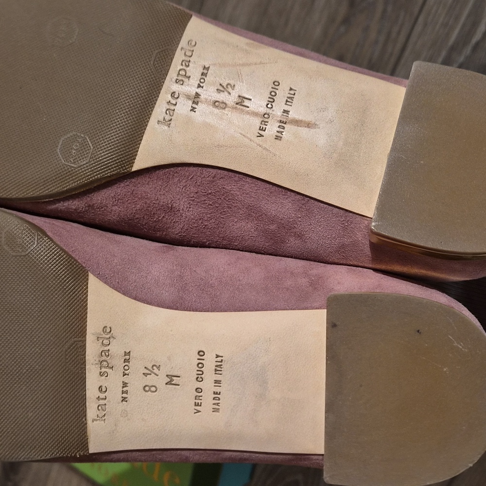 kate spade mauve pink suede scalloped ballet flats with pearl bow - Picture 4 of 10